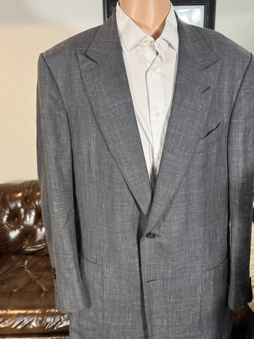 Tom Ford Linen Blend Peak Lapel Blazer Sportcoat 58L 48L US Gray